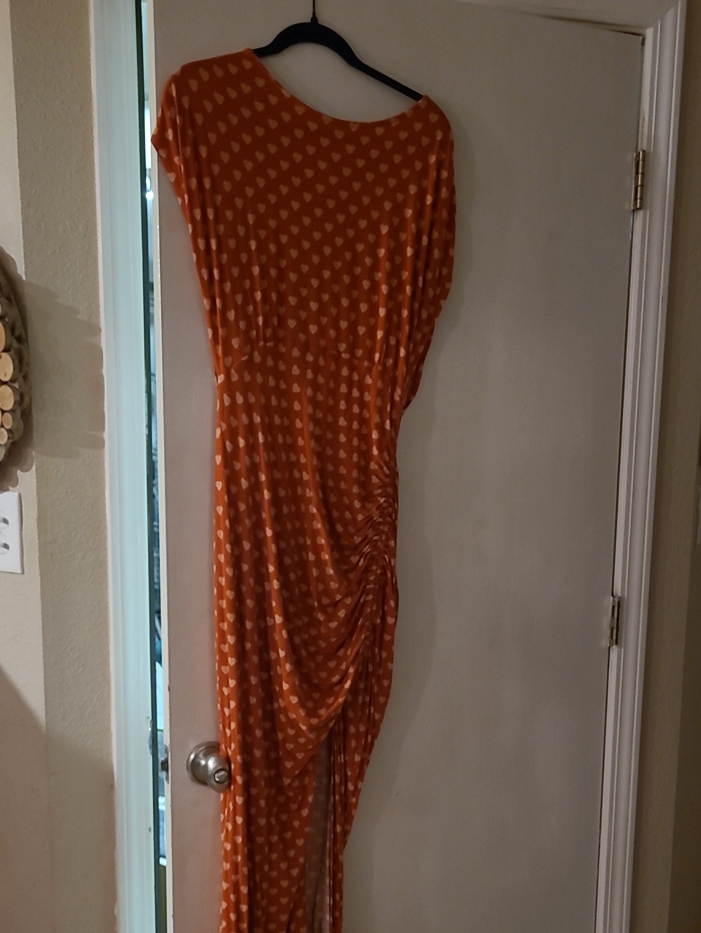 Free People Orange Heart-Print Ruched Maxi Dress